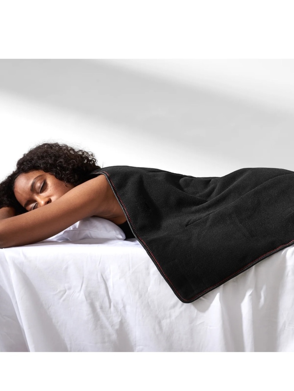 Sharper Image Black Fleece Throw with Red Contrast Stitching